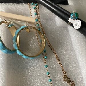 Turquoise and Gold Jewelry Set 61/2 ring